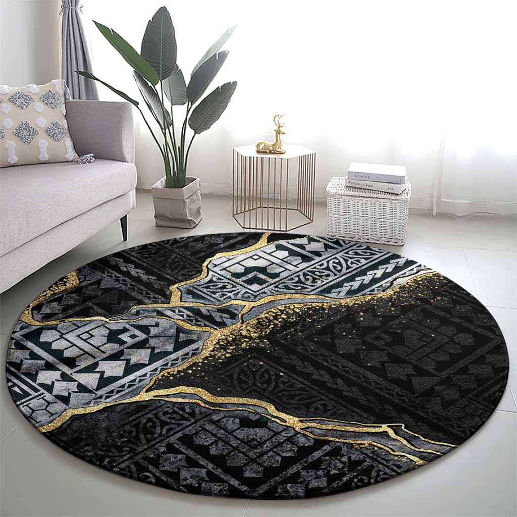 Polynesian Tribal Tattoo Round Carpet Dark Marble Pattern LT9 - Polynesian Pride