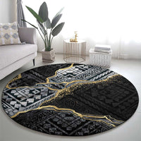 Polynesian Tribal Tattoo Round Carpet Dark Marble Pattern LT9 - Polynesian Pride
