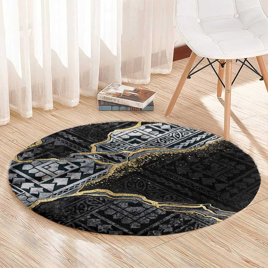 Polynesian Tribal Tattoo Round Carpet Dark Marble Pattern LT9 - Polynesian Pride