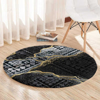 Polynesian Tribal Tattoo Round Carpet Dark Marble Pattern LT9 - Polynesian Pride