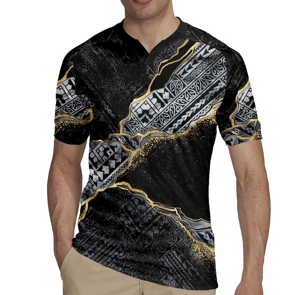 Polynesian Tribal Tattoo Rugby Jersey Dark Marble Pattern