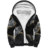 Polynesian Tribal Tattoo Sherpa Hoodie Dark Marble Pattern