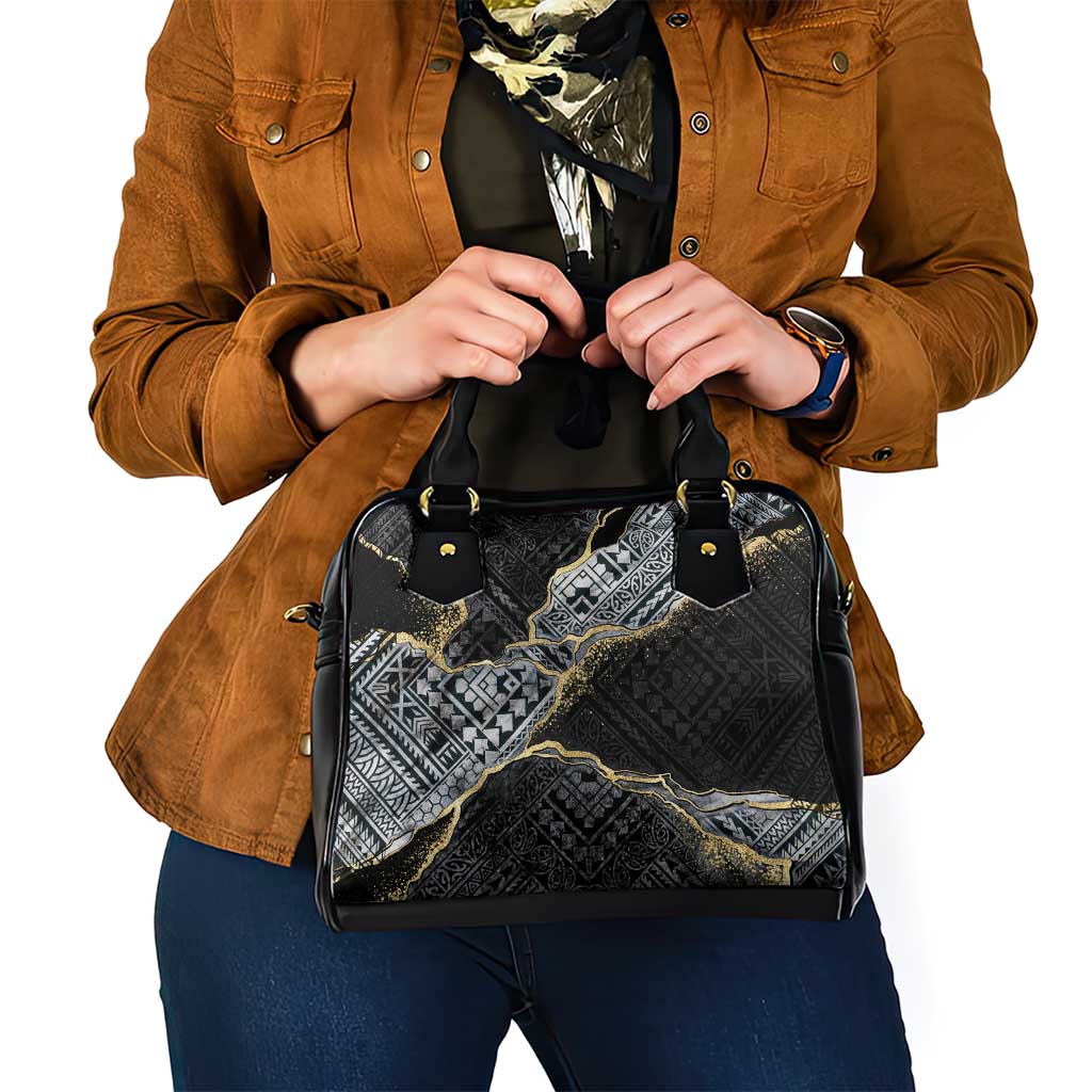 Polynesian Tribal Tattoo Shoulder Handbag Dark Marble Pattern