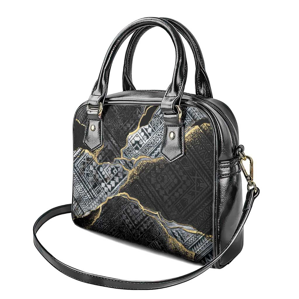 Polynesian Tribal Tattoo Shoulder Handbag Dark Marble Pattern