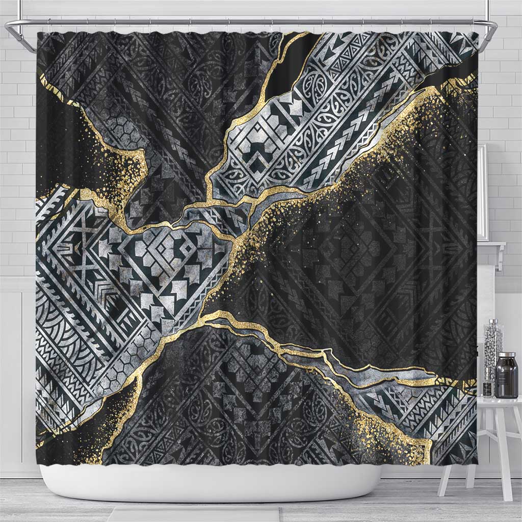 Polynesian Tribal Tattoo Shower Curtain Dark Marble Pattern LT9 - Polynesian Pride