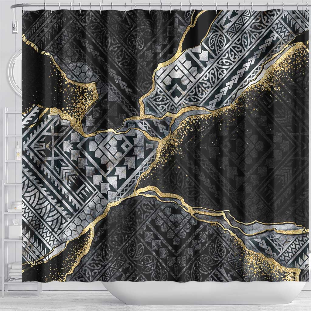 Polynesian Tribal Tattoo Shower Curtain Dark Marble Pattern LT9 - Polynesian Pride