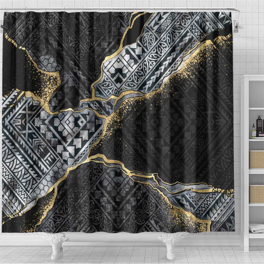 Polynesian Tribal Tattoo Shower Curtain Dark Marble Pattern LT9 - Polynesian Pride