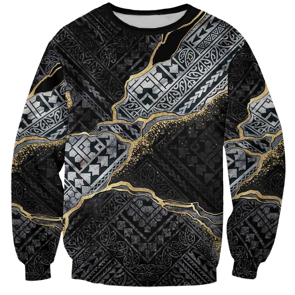 Polynesian Tribal Tattoo Sweatshirt Dark Marble Pattern