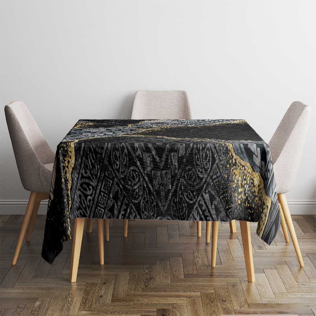 Polynesian Tribal Tattoo Tablecloth Dark Marble Pattern