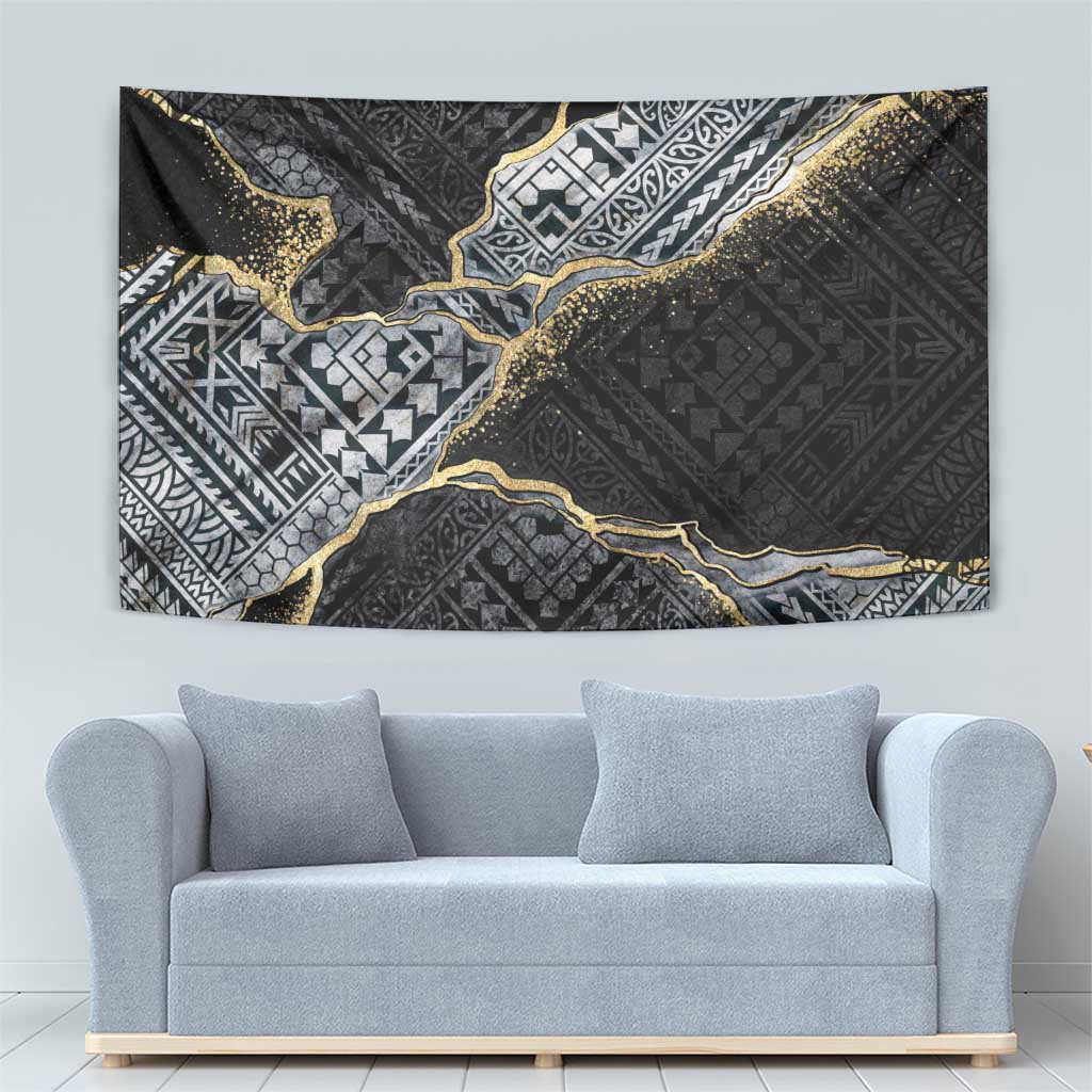 Polynesian Tribal Tattoo Tapestry Dark Marble Pattern