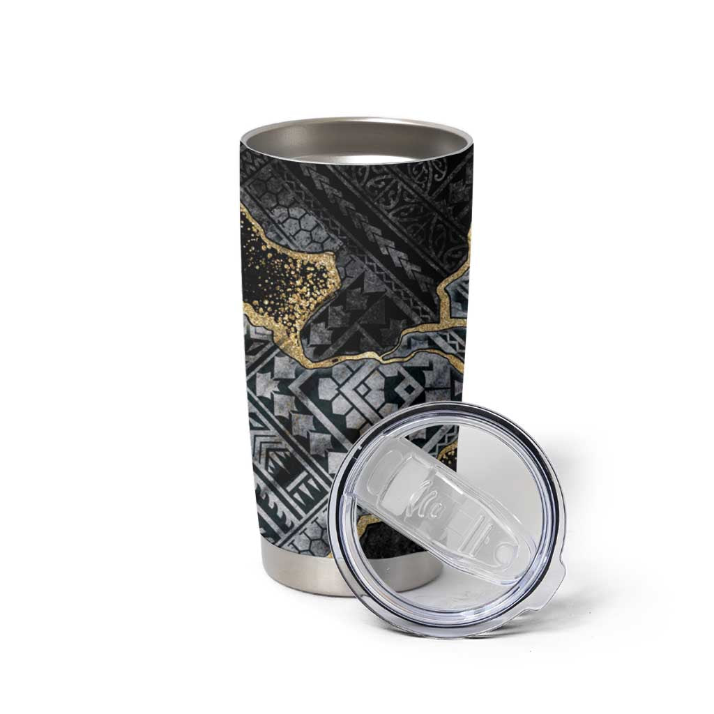 Polynesian Tribal Tattoo Tumbler Cup Dark Marble Pattern