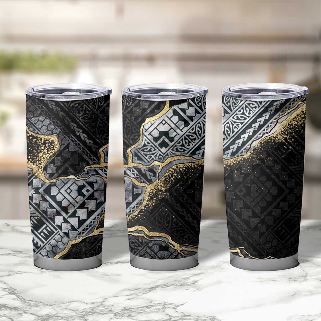 Polynesian Tribal Tattoo Tumbler Cup Dark Marble Pattern