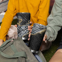 Polynesian Tribal Tattoo Tumbler Cup Dark Marble Pattern