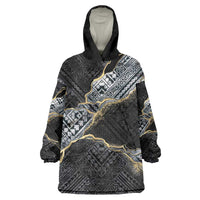 Polynesian Tribal Tattoo Wearable Blanket Hoodie Dark Marble Pattern