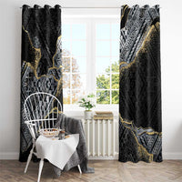 Polynesian Tribal Tattoo Window Curtain Dark Marble Pattern