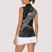 Polynesian Tribal Tattoo Women Sleeveless Polo Shirt Dark Marble Pattern
