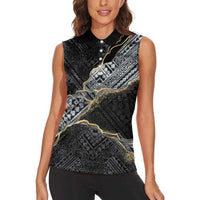 Polynesian Tribal Tattoo Women Sleeveless Polo Shirt Dark Marble Pattern