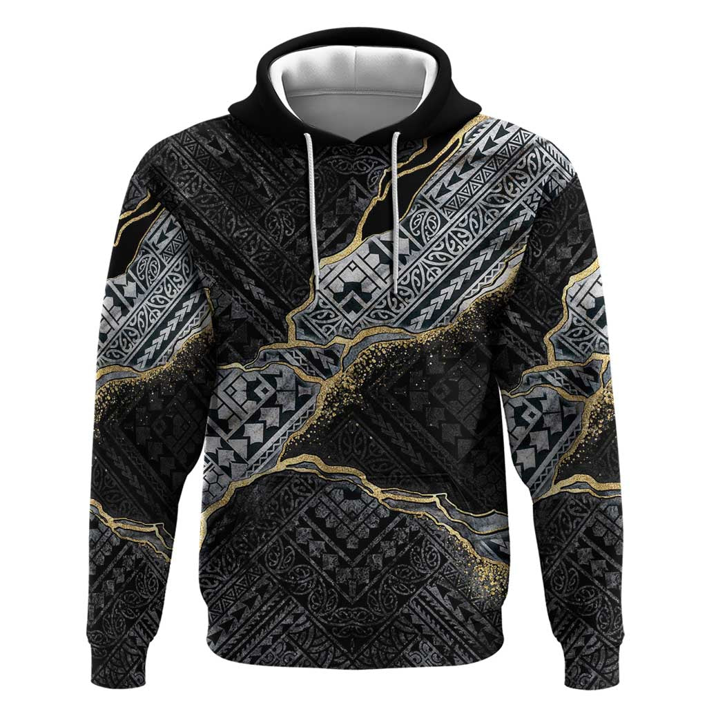 Polynesian Tribal Tattoo Zip Hoodie Dark Marble Pattern LT9 Pullover Hoodie Black - Polynesian Pride