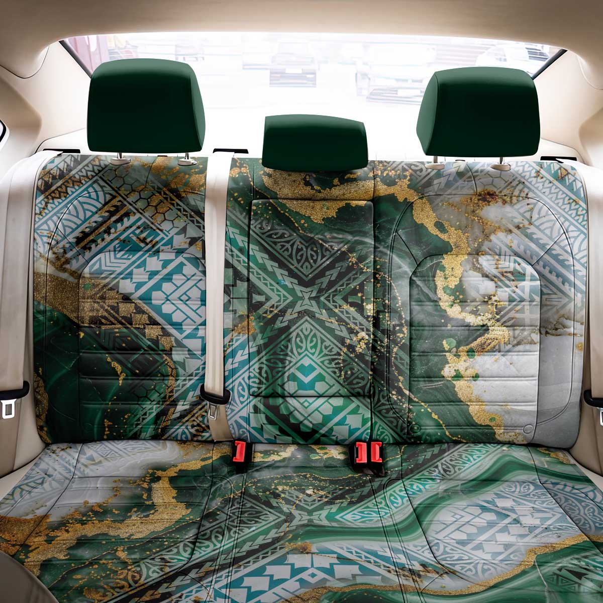 Polynesian Tribal Tattoo Back Car Seat Cover Green Marble Pattern