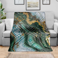 Polynesian Tribal Tattoo Blanket Green Marble Pattern