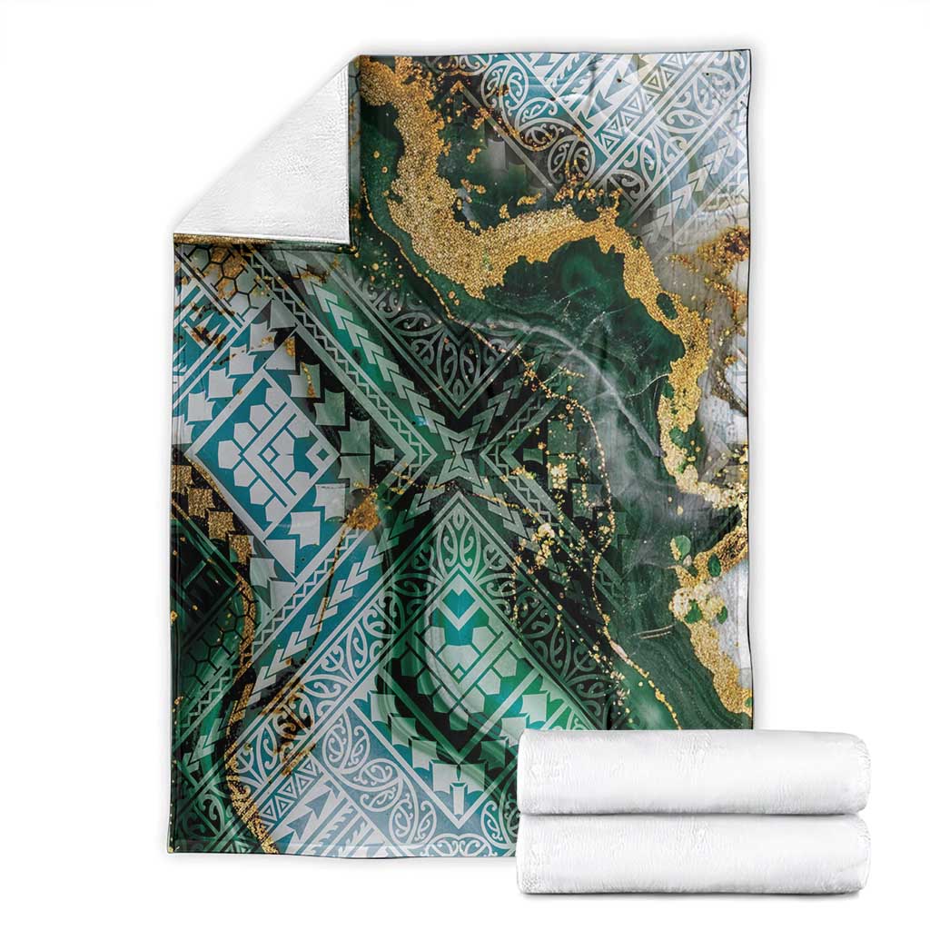 Polynesian Tribal Tattoo Blanket Green Marble Pattern