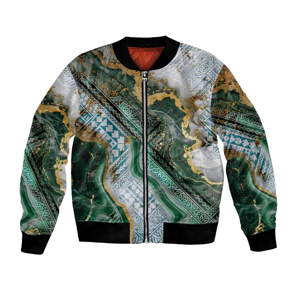 Polynesian Tribal Tattoo Bomber Jacket Green Marble Pattern LT9 Unisex Green - Polynesian Pride
