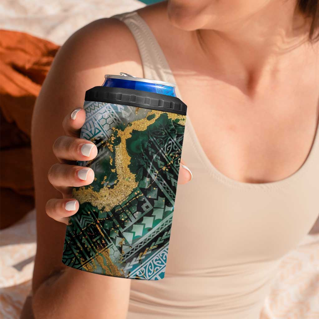 Polynesian Tribal Tattoo 4 in 1 Can Cooler Tumbler Green Marble Pattern
