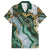 Polynesian Tribal Tattoo Family Matching Off The Shoulder Long Sleeve Dress and Hawaiian Shirt Green Marble Pattern