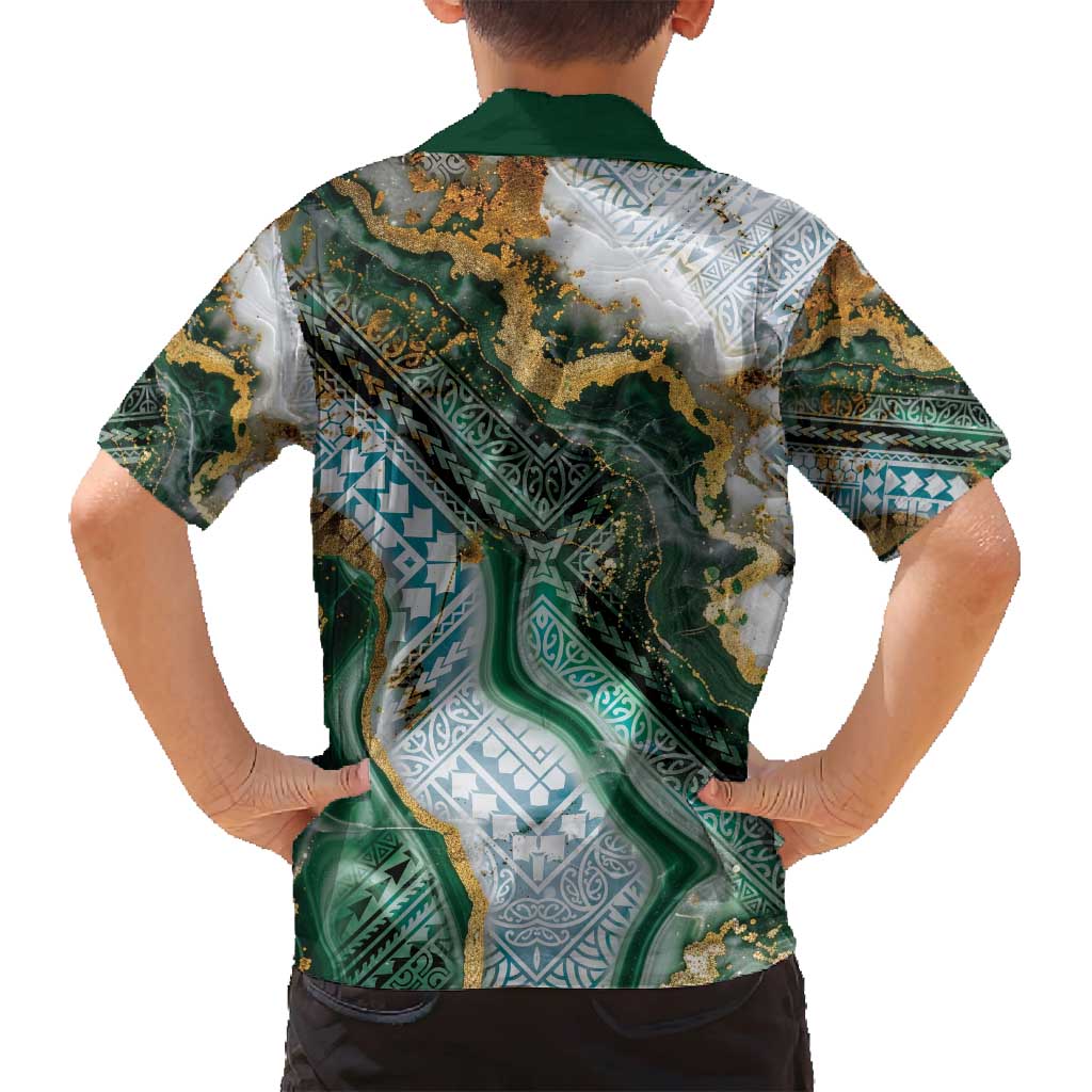 Polynesian Tribal Tattoo Family Matching Tank Maxi Dress and Hawaiian Shirt Green Marble Pattern LT9 - Polynesian Pride