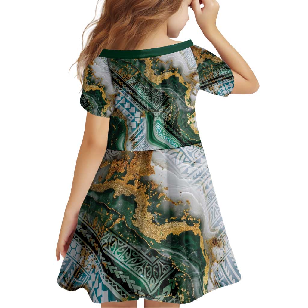 Polynesian Tribal Tattoo Family Matching Tank Maxi Dress and Hawaiian Shirt Green Marble Pattern LT9 - Polynesian Pride