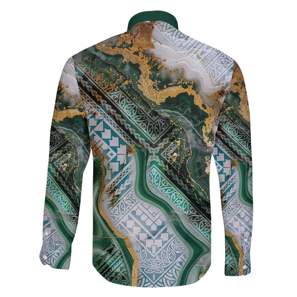 Polynesian Tribal Tattoo Family Matching Tank Maxi Dress and Hawaiian Shirt Green Marble Pattern LT9 - Polynesian Pride