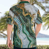 Polynesian Tribal Tattoo Hawaiian Shirt Green Marble Pattern