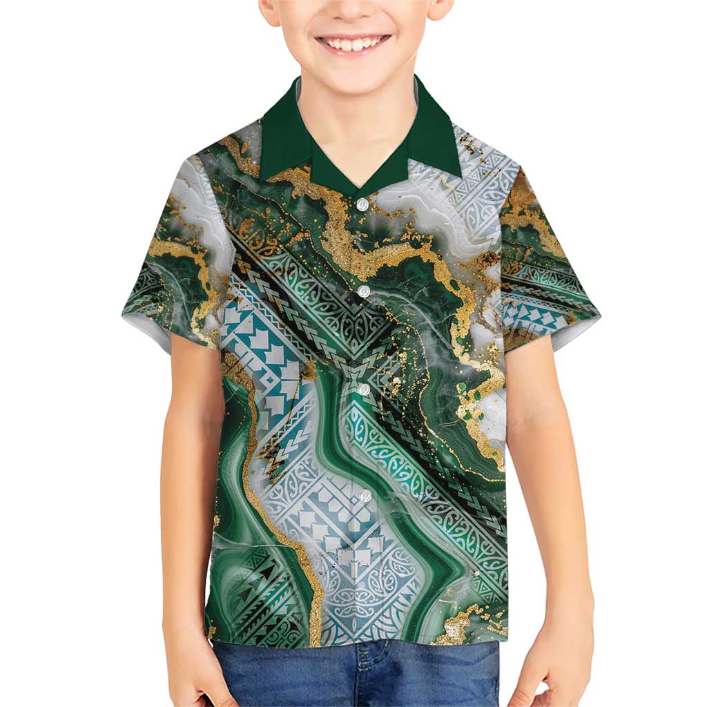 Polynesian Tribal Tattoo Kid Hawaiian Shirt Green Marble Pattern LT9 Kid Green - Polynesian Pride