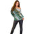 Polynesian Tribal Tattoo Off Shoulder Sweater Green Marble Pattern