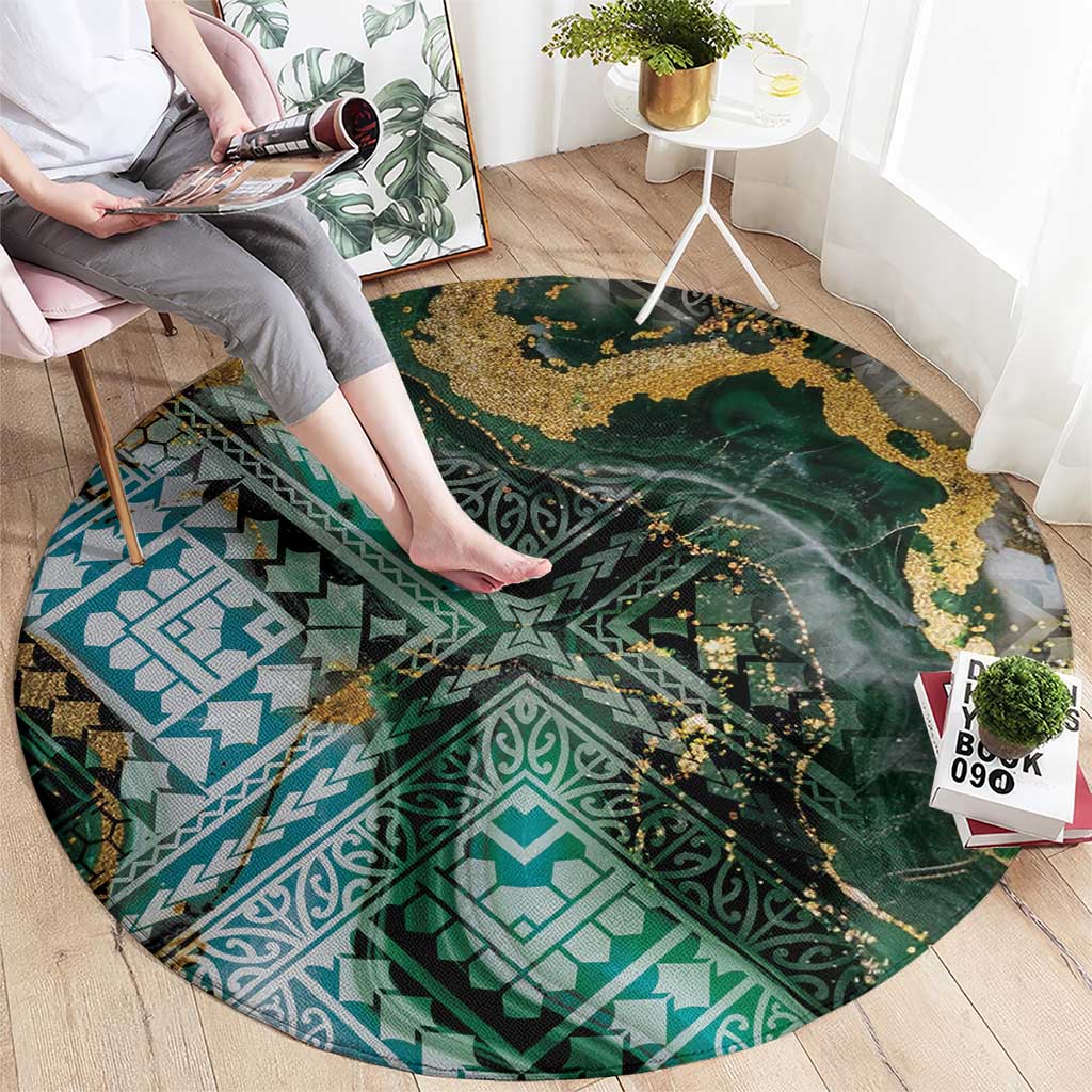 Polynesian Tribal Tattoo Round Carpet Green Marble Pattern LT9 - Polynesian Pride
