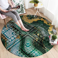 Polynesian Tribal Tattoo Round Carpet Green Marble Pattern LT9 - Polynesian Pride