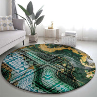 Polynesian Tribal Tattoo Round Carpet Green Marble Pattern LT9 - Polynesian Pride