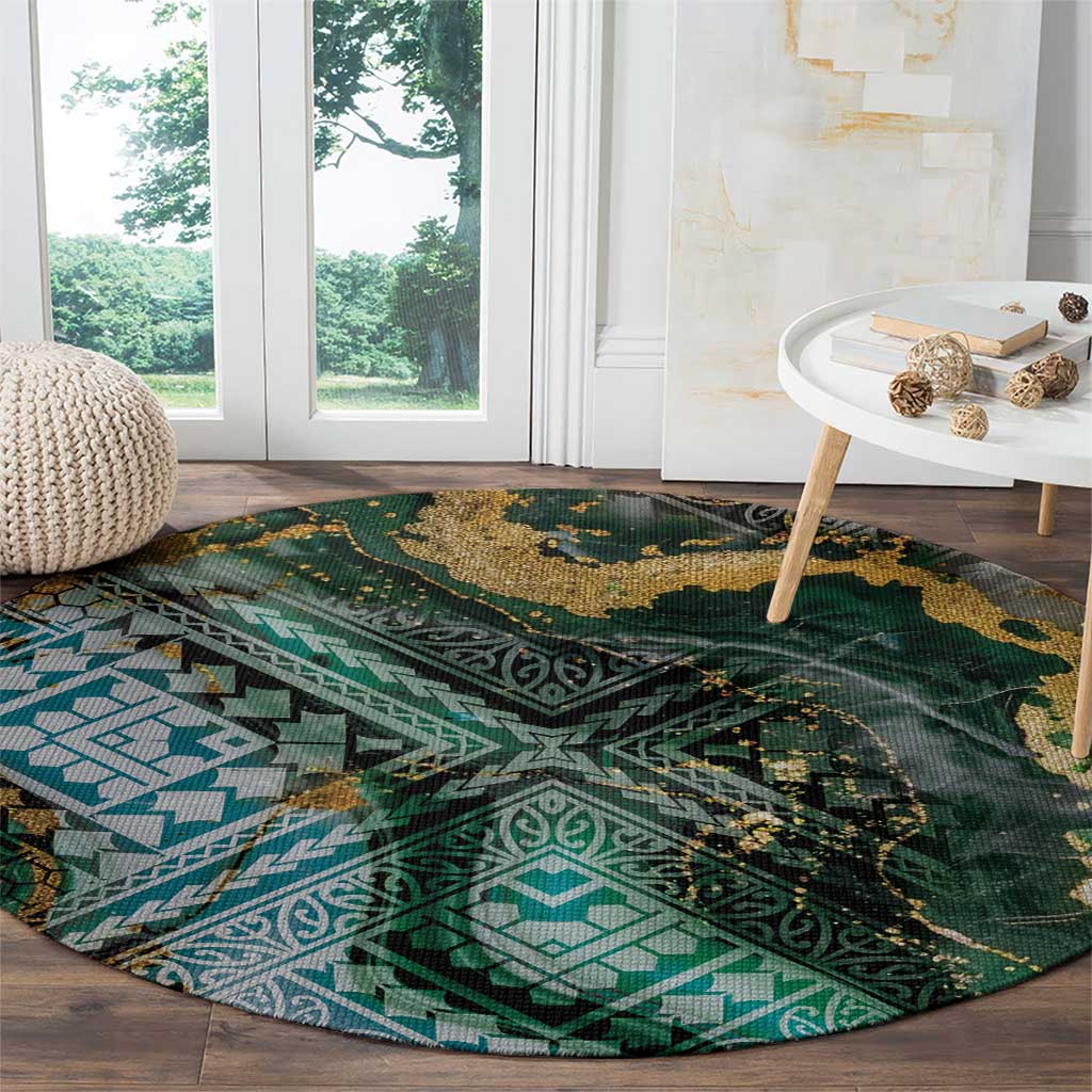 Polynesian Tribal Tattoo Round Carpet Green Marble Pattern LT9 - Polynesian Pride