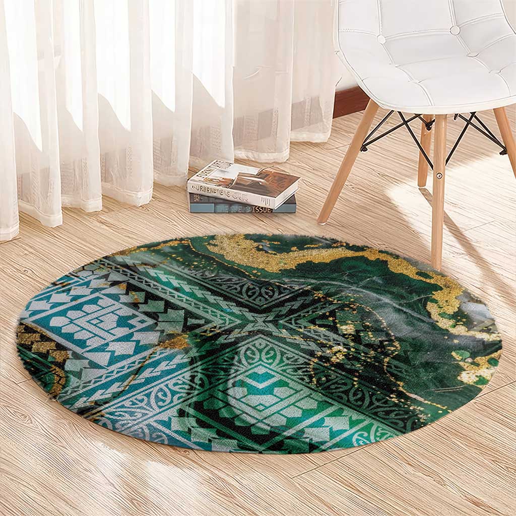 Polynesian Tribal Tattoo Round Carpet Green Marble Pattern LT9 - Polynesian Pride