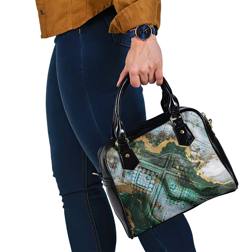 Polynesian Tribal Tattoo Shoulder Handbag Green Marble Pattern
