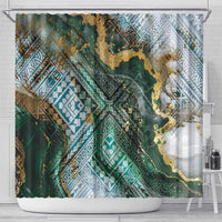 Polynesian Tribal Tattoo Shower Curtain Green Marble Pattern