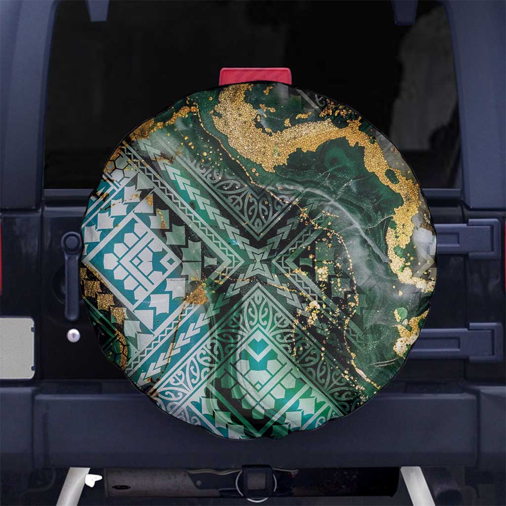 Polynesian Tribal Tattoo Spare Tire Cover Green Marble Pattern
