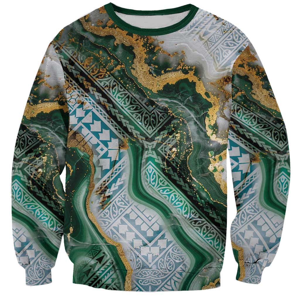 Polynesian Tribal Tattoo Sweatshirt Green Marble Pattern