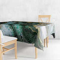 Polynesian Tribal Tattoo Tablecloth Green Marble Pattern