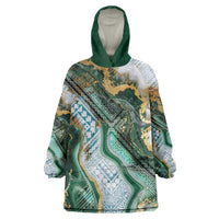 Polynesian Tribal Tattoo Wearable Blanket Hoodie Green Marble Pattern
