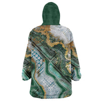 Polynesian Tribal Tattoo Wearable Blanket Hoodie Green Marble Pattern