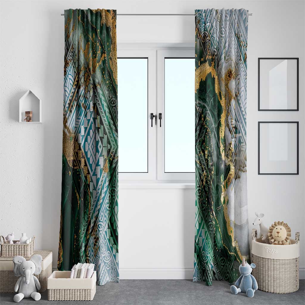 Polynesian Tribal Tattoo Window Curtain Green Marble Pattern