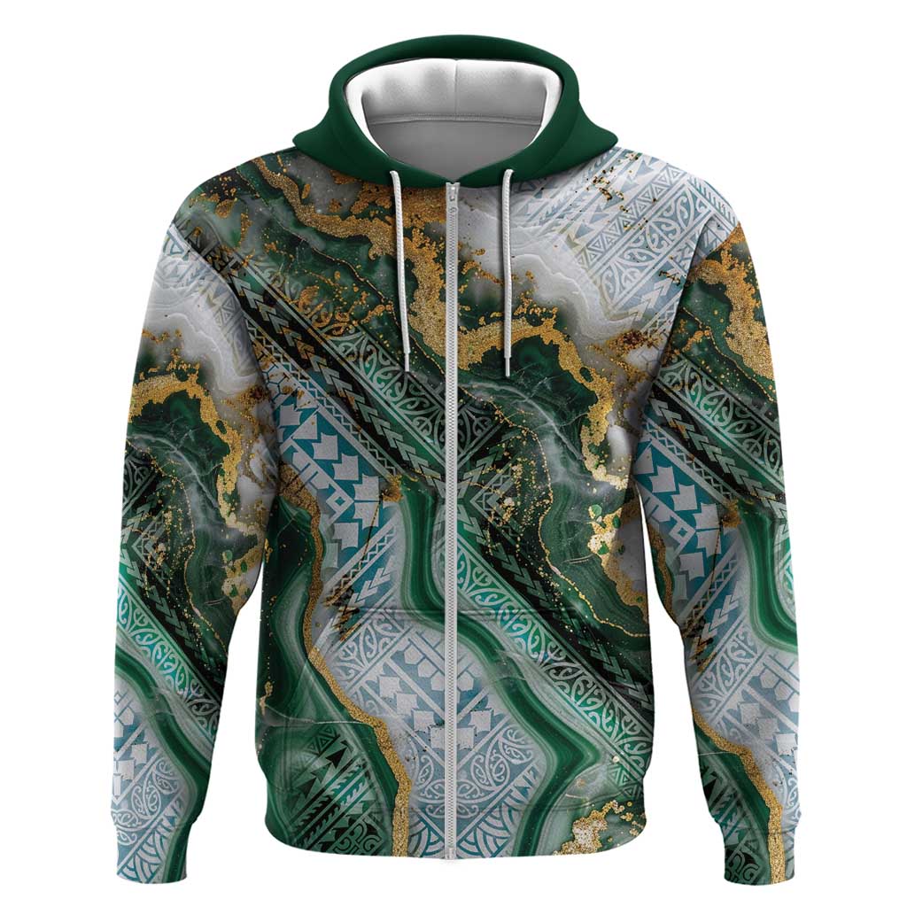 Polynesian Tribal Tattoo Zip Hoodie Green Marble Pattern LT9 Zip Hoodie Green - Polynesian Pride