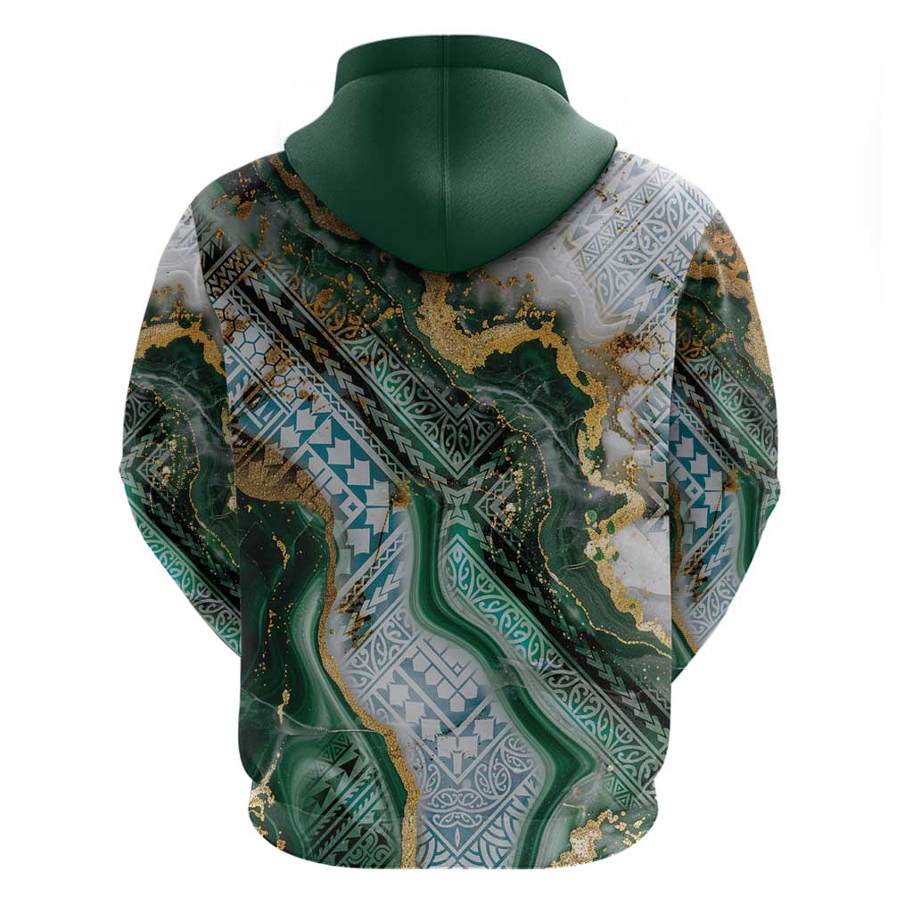 Polynesian Tribal Tattoo Zip Hoodie Green Marble Pattern LT9 - Polynesian Pride