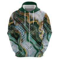 Polynesian Tribal Tattoo Zip Hoodie Green Marble Pattern LT9 - Polynesian Pride